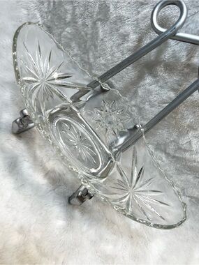 VINTAGE Anchor Hocking Star of David Gondola Boat Relish Dish 9 1/4” Clear Glass